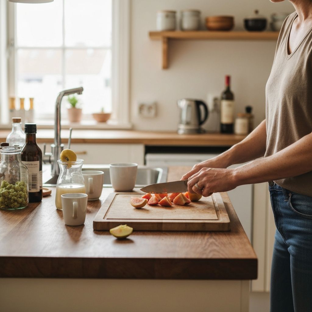 Person som förbereder morgonmål i köket